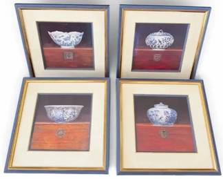 Arnie Fisk Blue & White Chinoiserie Porcelain Prints – Set of 4