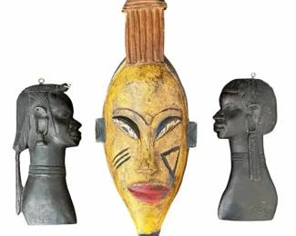 African Hand-Carved Wood Tribal Mask & Figural Wall Art