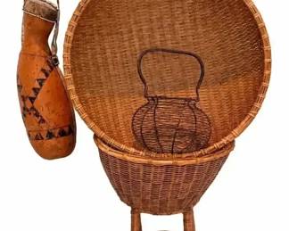 Woven Basket Collection & Decorated Gourd