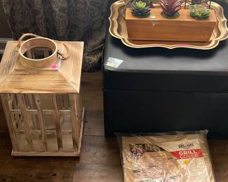 lantern, grill cover storage box