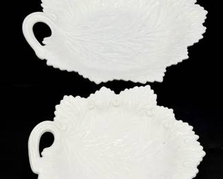 (2) Vintage Milk Glass Leaf Plates
