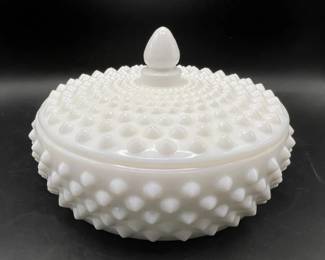 Fenton Milk Glass Hobnail Covered Candy Dish