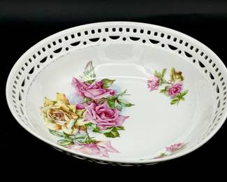 Vintage Bavarian Rose Bowl With Lattice