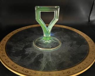 Tidbit Tray with Gold Trim and Green Ultraviolet Glow