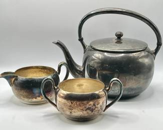 Academy Silver on Copper Teapot, Sugar & Creamer