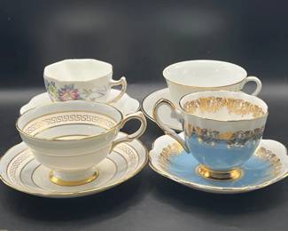 (4) Teacups & Saucers ft. Elizabethan Fine Bone China