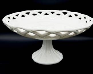 Large Milk Glass Lattice Footed Dish