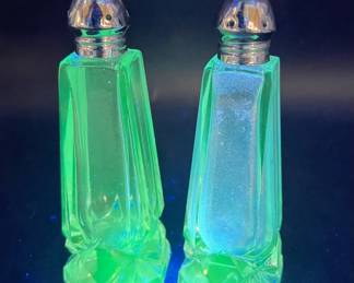 Salt & Pepper Shakers with Green Ultraviolet Glow