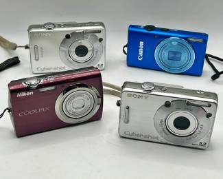 (4) Digital Cameras: Nikon COOLPIX, Canon PowerShot ELPH 115 IS & Sony CyberShot