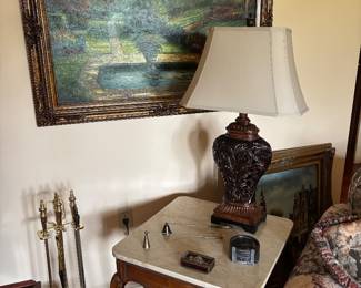 Fireplace accessories and marble side tables