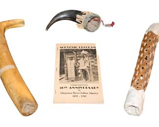 Relics of the Northern Plains Historic Beaded Horn, Scraper, Cholla Artifact, and Agency Archive