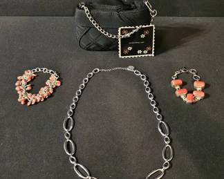Stunning 925 Sterling and Coral Style Stone Bracelet, Trifari Chain Necklace  Charm Bracelet