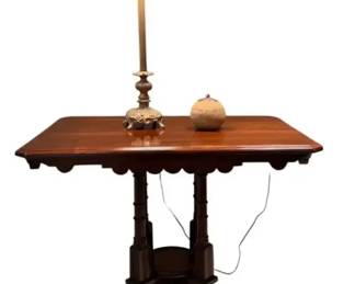 Antique Victorian Eastlake Walnut Parlor Table with Table Lamp