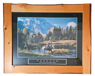 Vintage Freedom Western Motivational Art Print  LiveEdge Rustic Wood Frame Is Cool