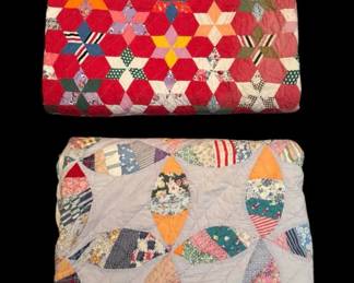 Vintage Patchwork Quilts SixPointed Star  1930s Feedsack Orange Peel Variation