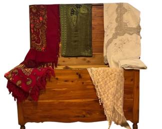 Vintage Cedar Chest, HandStitched Linens  More