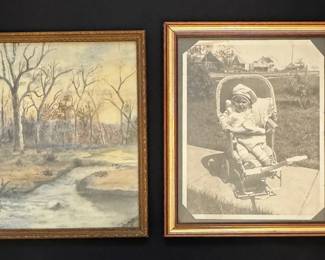 Original 1976 Watercolor  Sunset on Prince of Wales Ranch in Antique Frame