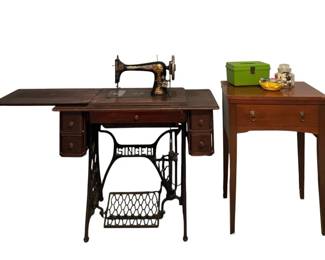 Antique Singer Treadle Sewing Machine Set, Repurposed Cabinet  Sewing Accessories