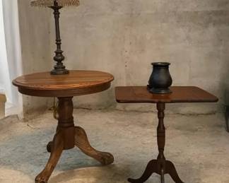 19th C. Marquetry Table, Oak Clawfoot Table  Decor