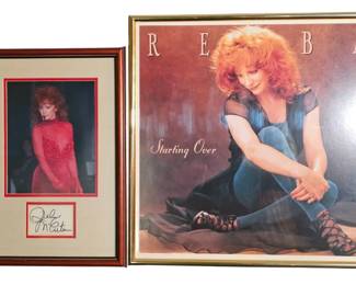 Framed Reba McEntire Signed Red Dress Photo  Starting Over Album Display