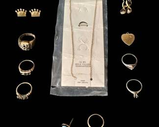  02 Vintage 14K  10K Gold Fine Jewelry Repair or Scrap Lot  Rings, Charms, Pins  Chain