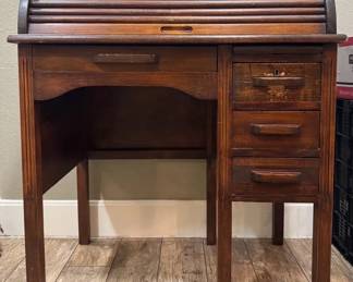 Vintage Eastman Line ChildSized Solid Wood RollTop Desk c. 1940s1950s