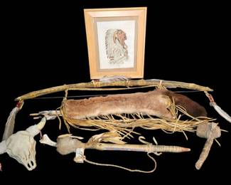 Vintage Red Hawk Handcrafted Northern PlainsStyle Collection and Framed Portrait