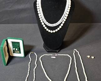 Estate Pearl Jewelry Collection  Necklace 14K Marked Clasps, Mallorca Pearl Earrings