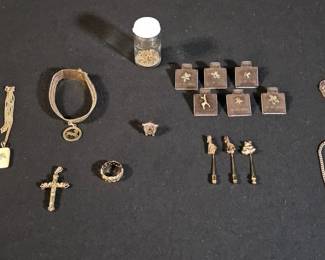 Vintage  Marked Gold Jewelry Lot  Chains, Rings, Pins, Badges  Charms
