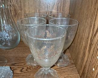 Glass Etched Floral Goblets set of 5