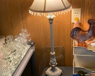Vintage Crackle Finish Table Lamp with Crystal Prisms