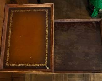 Mid-Century Modern Two-Tier Step End Table with Gold-Tooled Leather Insert