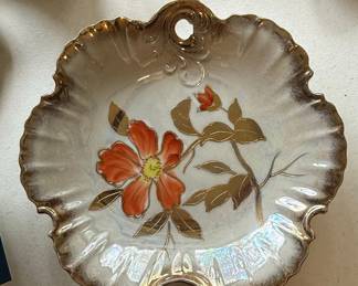 Vintage Pearl China Lusterware Bowl Hand Painted Orange Poppy
