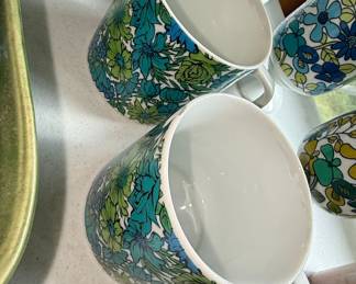 Vintage Holt Howard Blue and Green Floral Mugs set of 2