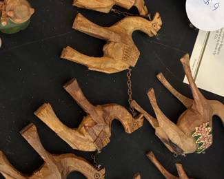 Hand-Carved Wooden Camel and Donkey Caravan Figurines