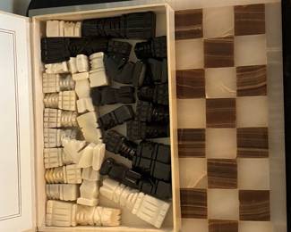 Vintage Hand Carved Onyx Aztec Chess Set