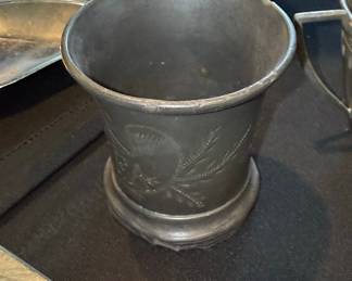Antique Pewter Beaker with Thistle Engraving