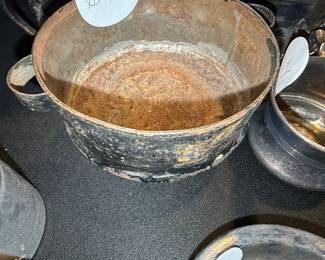 Antique Cast Iron Cauldron with Heraldic Crest