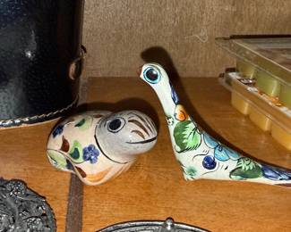 Mexican Tonala Pottery Bird and Turtle/Toad Figurines