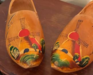 Vintage Hand-Painted Wooden Klompen with Windmill Motif
