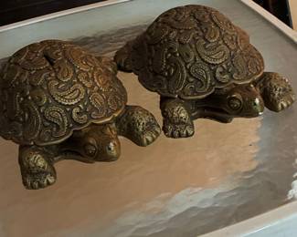 Vintage Brass Turtle Coin Banks