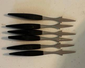 Set of 6 Mid-Century Modern Black Handle Stainless Steel Cocktail Picks - Japan
