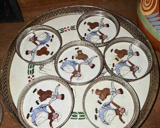 Vintage Sternauware Germany Dutch Boy and Girl Porcelain Coaster Set with Tray