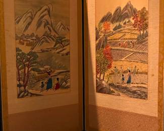 Korean Embroidered Two-Panel Table Screen