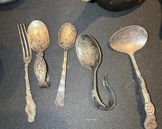 Assorted Vintage Silverplate Flatware and Serving Pieces with Floral and Figural Motifs