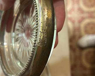 Leonard Silverplate and Starburst Glass Coasters Set of 8 with Rack