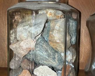Vintage Hexagonal Glass Jar with Assorted Mineral Collection