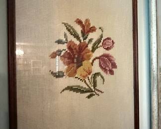 Vintage Floral Needlepoint Wall Art