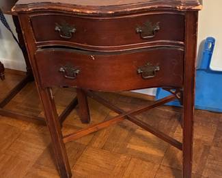 Vintage Mahogany Serpentine Nightstand with X-Stretcher
