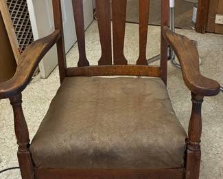 Antique Oak Mission Rocking Chair with Carved Splat